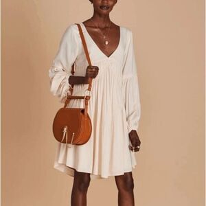 The Aneta Mini Silk Blend Artisan Babydoll Dress  Sancia Ivory Dress